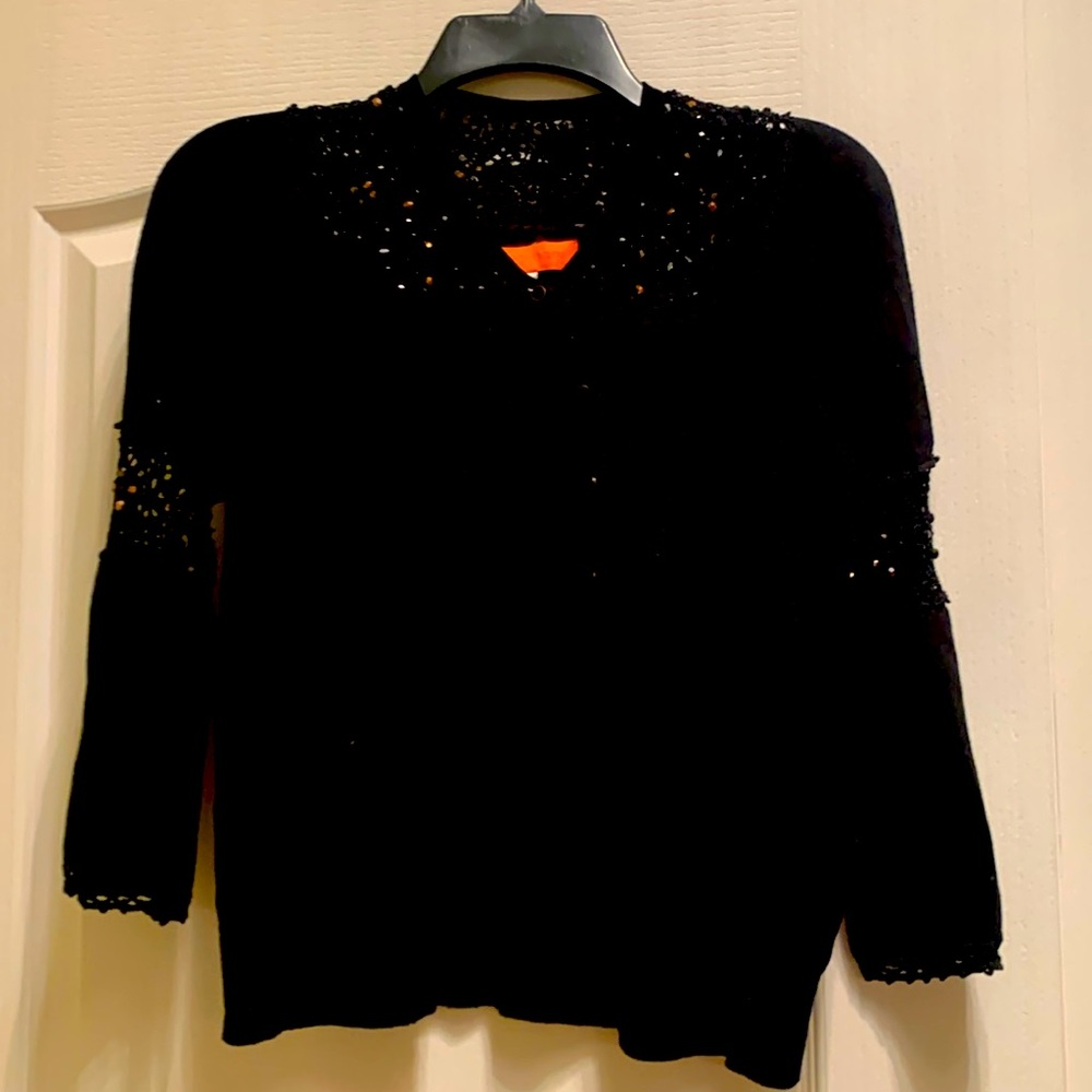 Black beaded and crochet cardigan